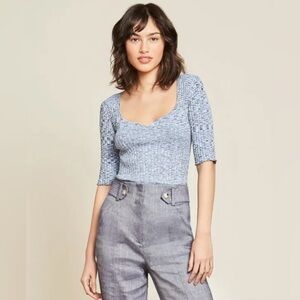 Veronica Beard Women’s Lipa Rib Knit Pullover Top Shirt Blouse Blue Small